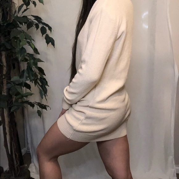 Cream One Shoulder Knit Sweater Dress with Gold Buttons - Picture 6 of 8